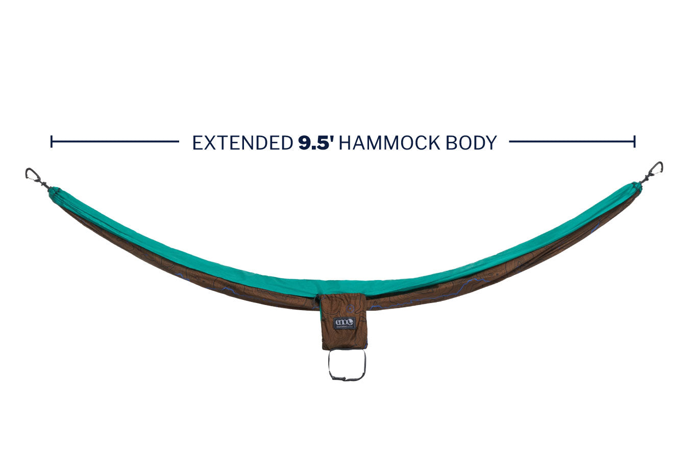 sideway view of DoubleNest hammock with 9.5' hammock body text callout