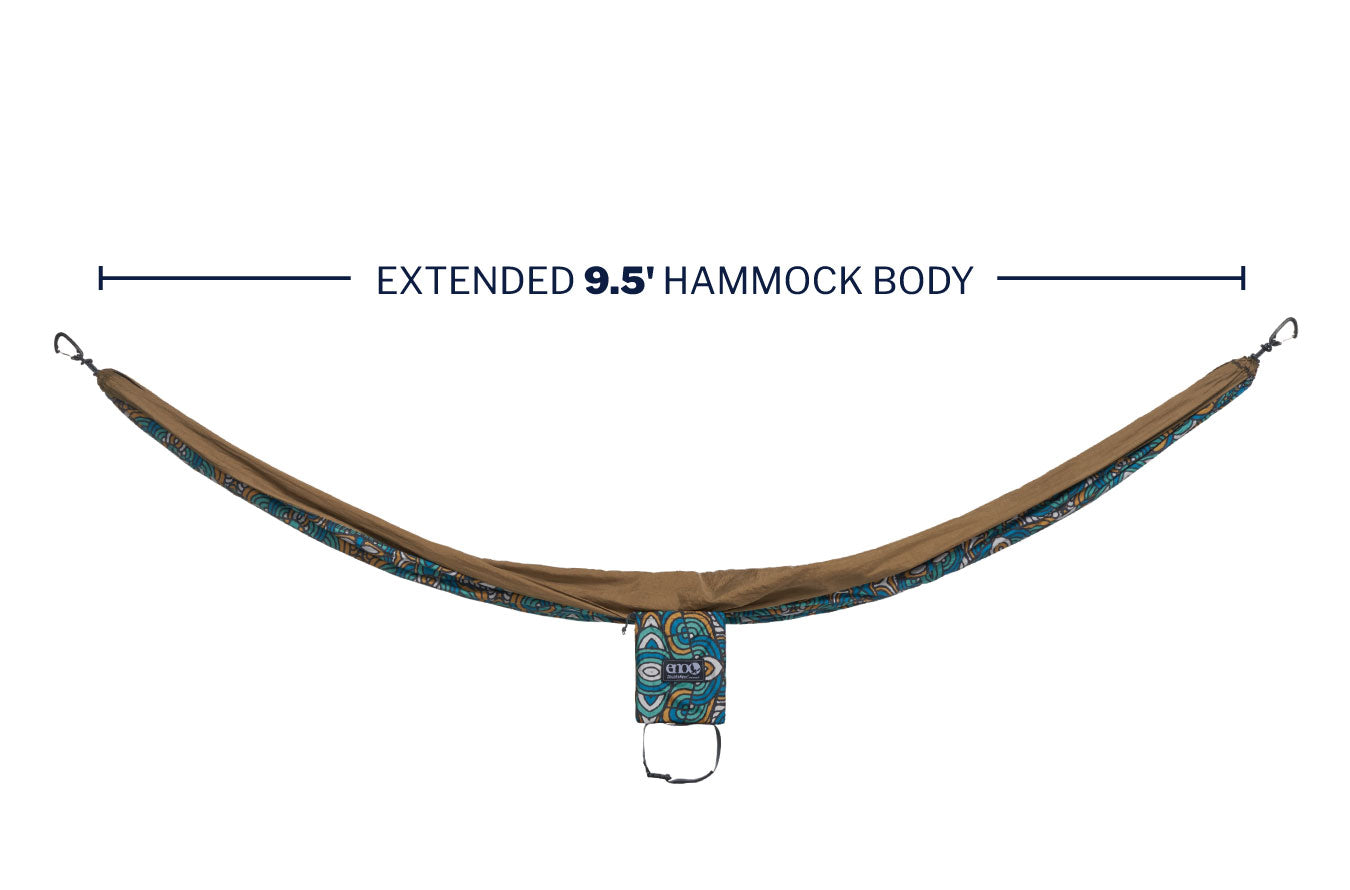 sideway view of DoubleNest hammock with 9.5' hammock body text callout