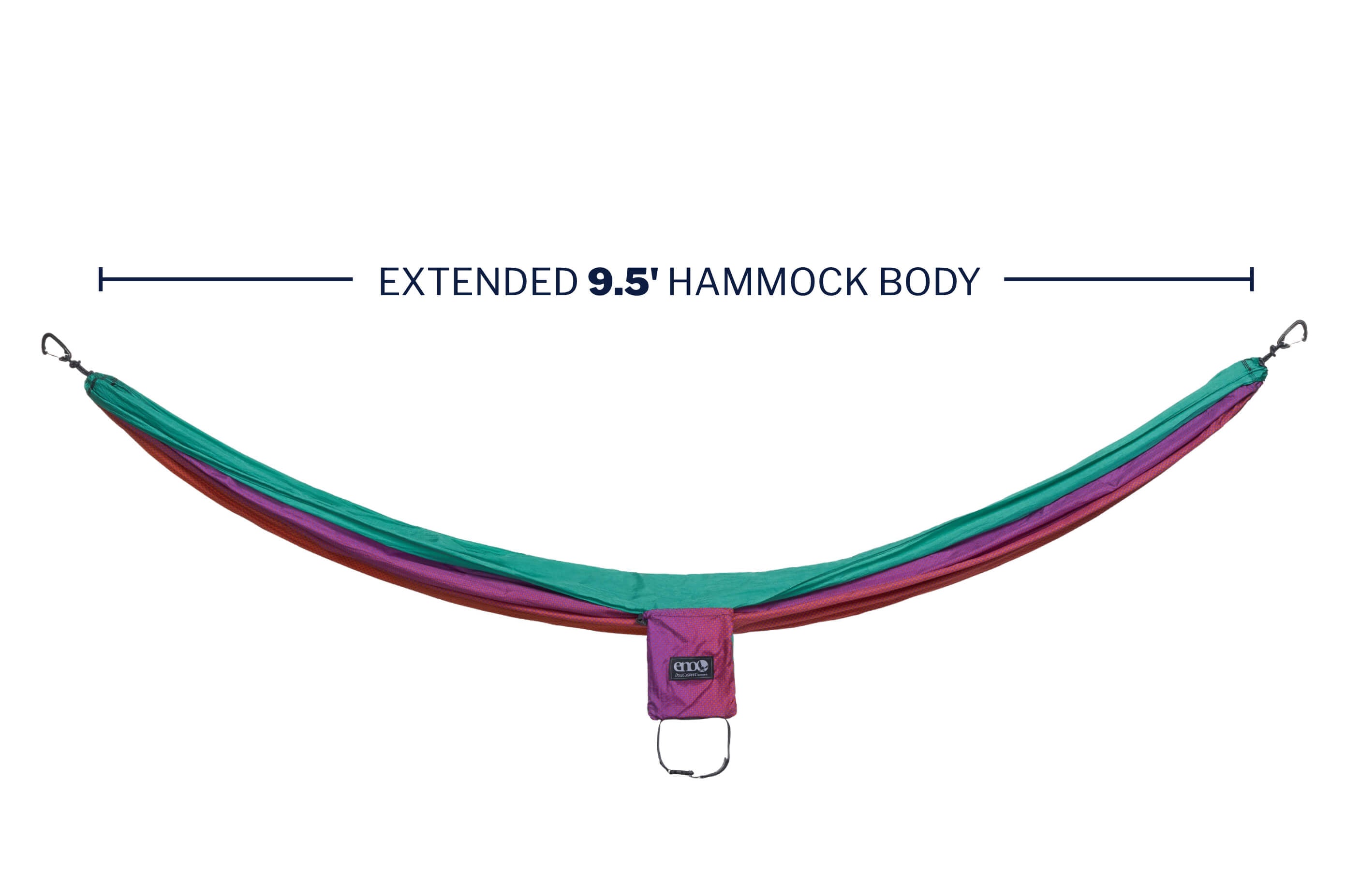 sideway view of DoubleNest hammock with 9.5' hammock body text callout