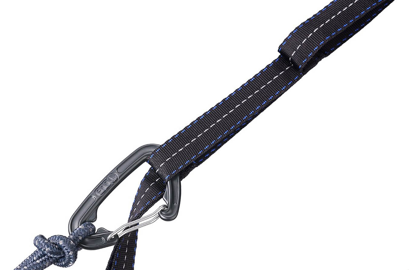 ENO Atlas Hammock Strap connected to hammock carabiner to show strength and security