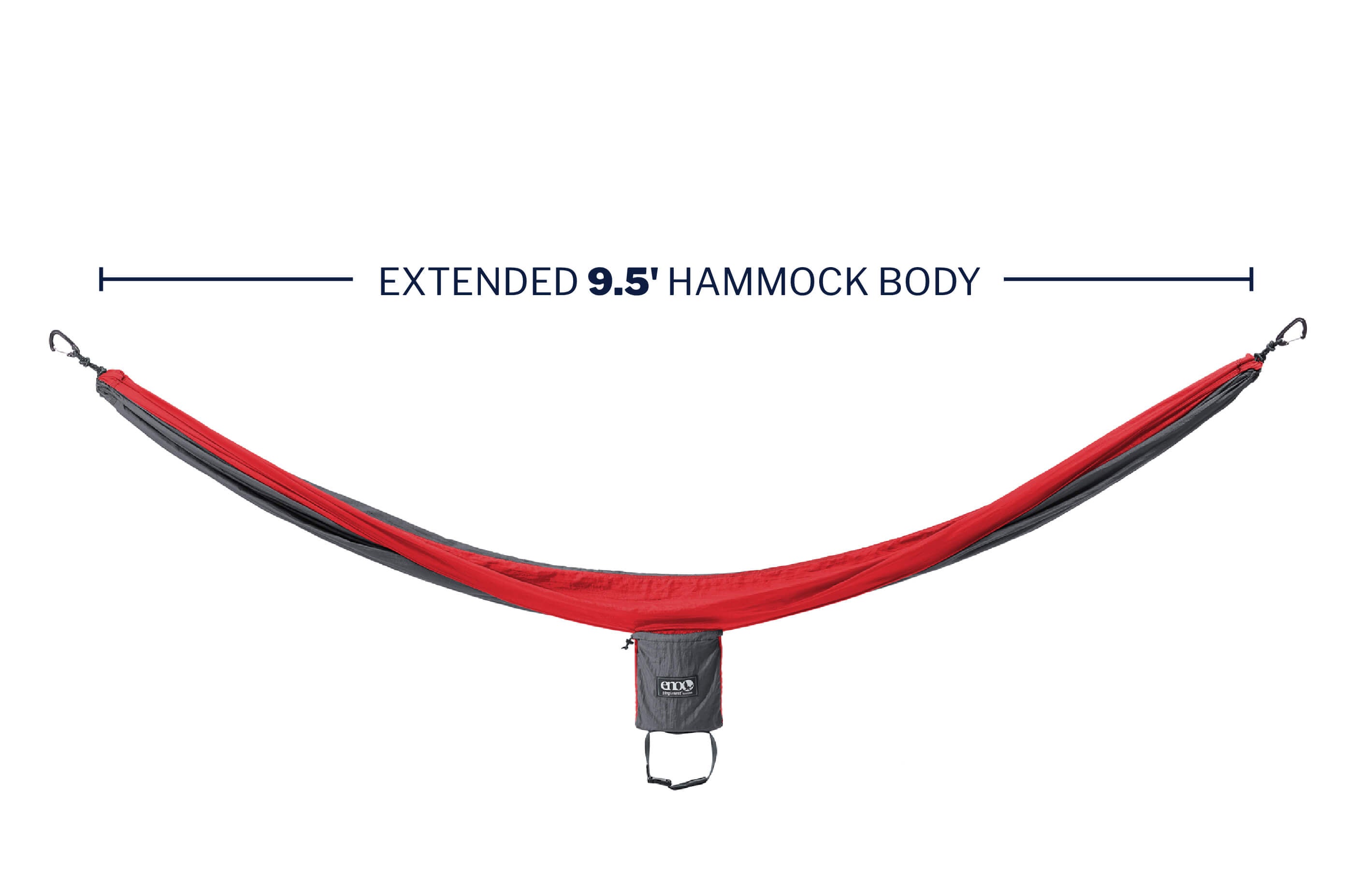 sideway view of an ENO SingleNest hammock with 9.5' hammock body text callout