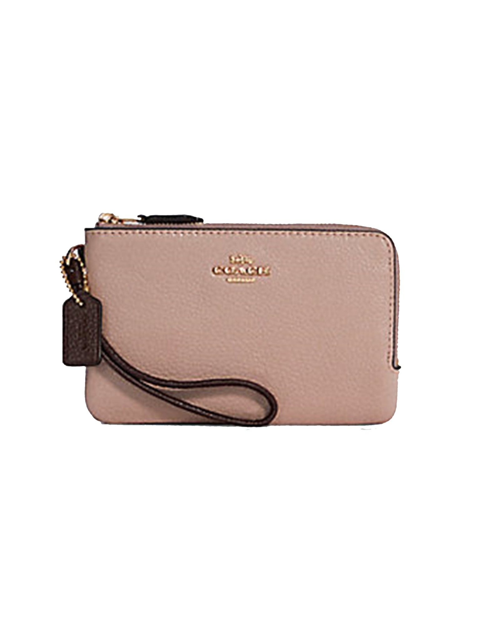 coach double corner zip wristlet in pebble leather