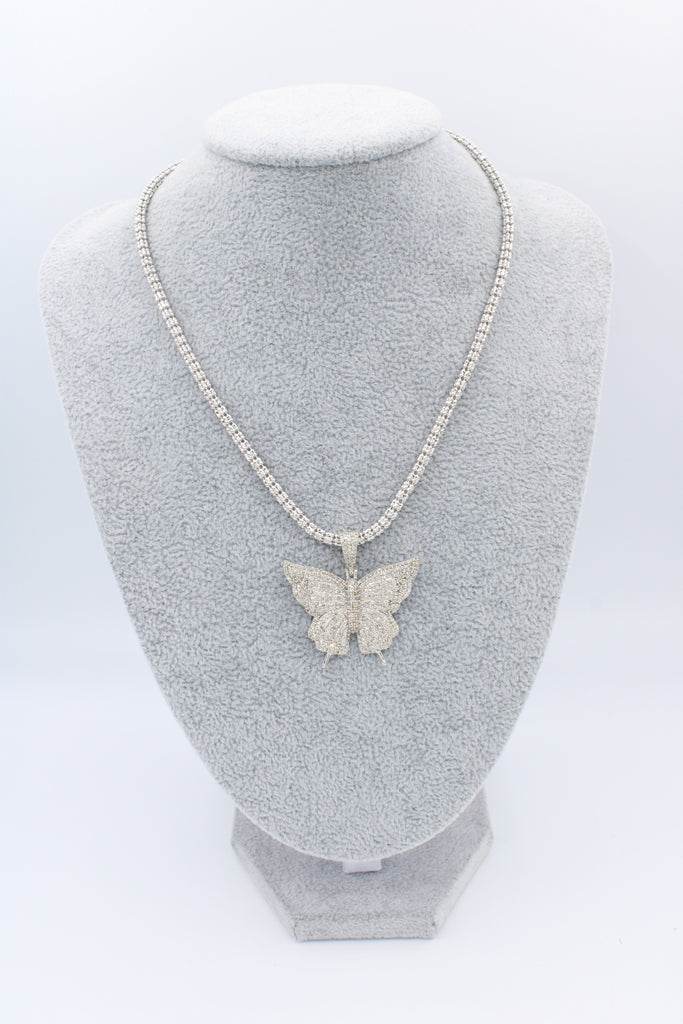 *NEW* PA 14K Ice Choker W/ Butterfly 🦋 Diamonds 💎 White Gold Pendant JTJ™- - Javierthejeweler
