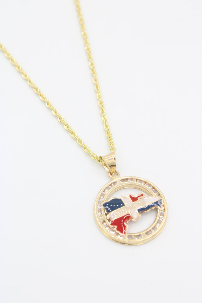 *NEW*14K Hollow Rope Chain W/ Dominican Map Pendant JTJ™- - Javierthejewelernyc