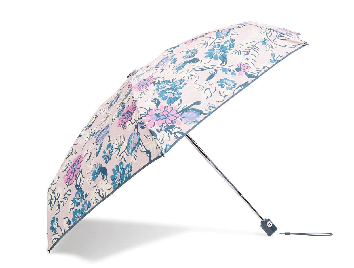 Mini travel umbrella with pink and blue floral pattern