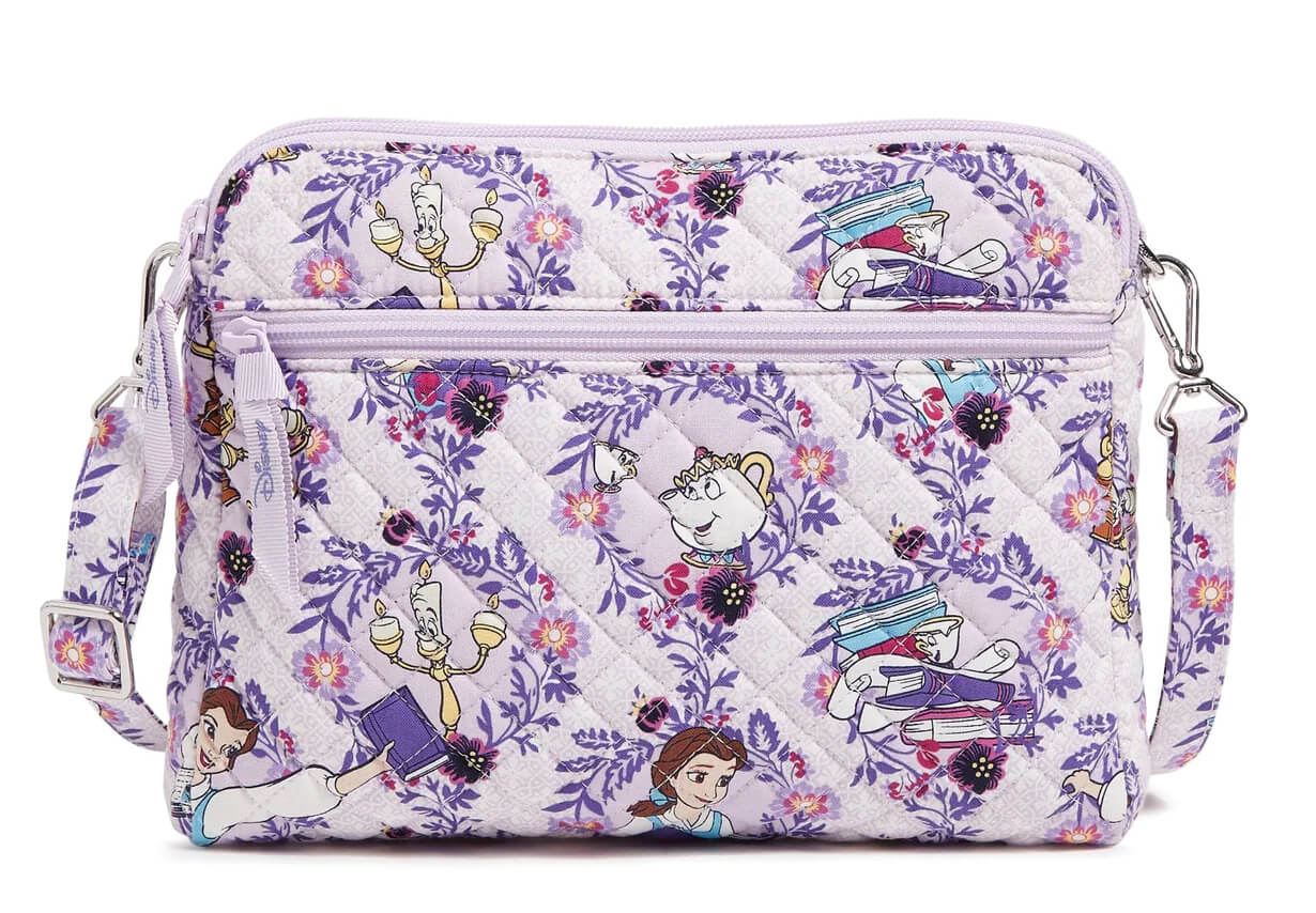 Purple crossbody bag with Belle print from Beauty and the Beast