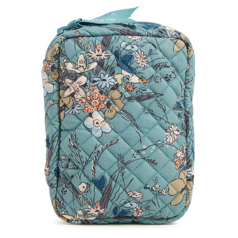 Quilted jewelry holder in medium blue with floral print 