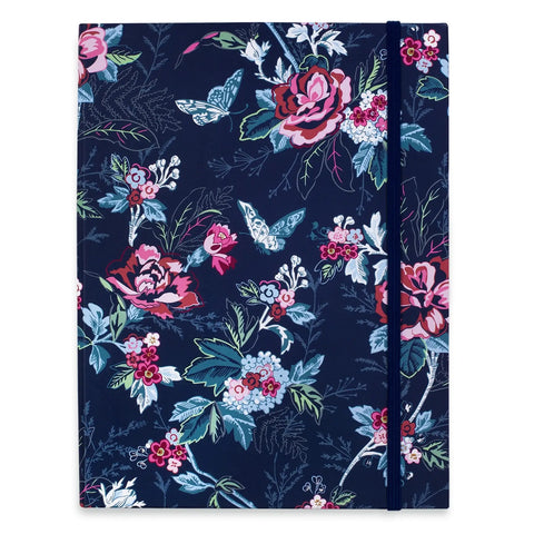 Weekly planner notebook with navy and pink floral pattern cover