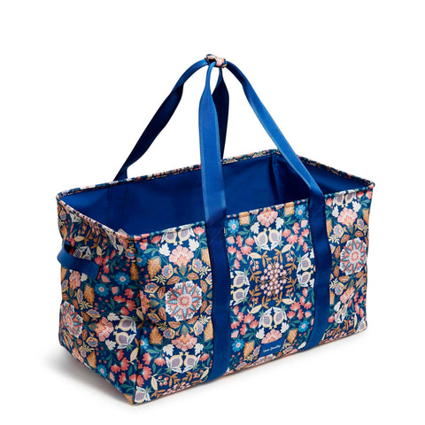 Large car tote with handles in enchanted mandala blue print