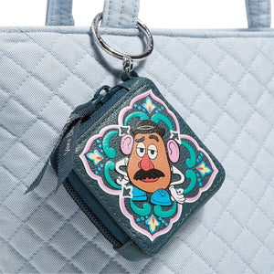 Leather Flower Bag Charm Keychain - Blue Multi