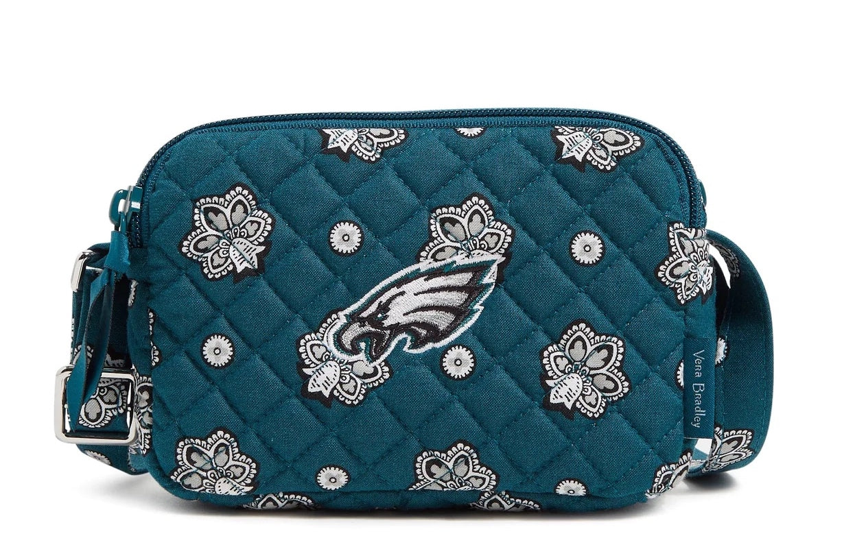 Quilted green crossbody bag with Philadelphia Eagles logo