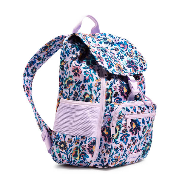 Backpack in purple and blue floral pattern