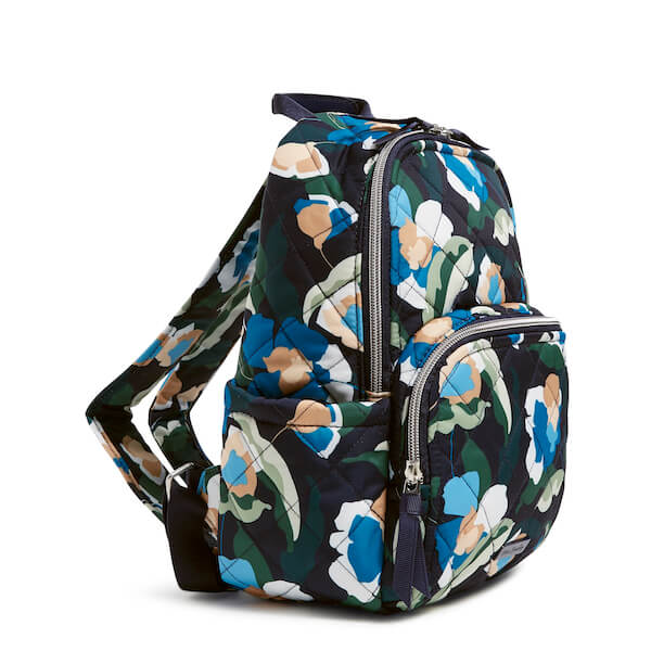 Small backpack with black and blue large flower pattern