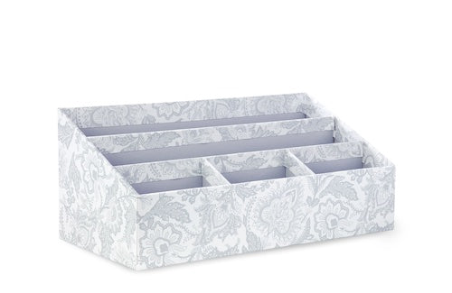 Gray and white desk organizer box with compartments