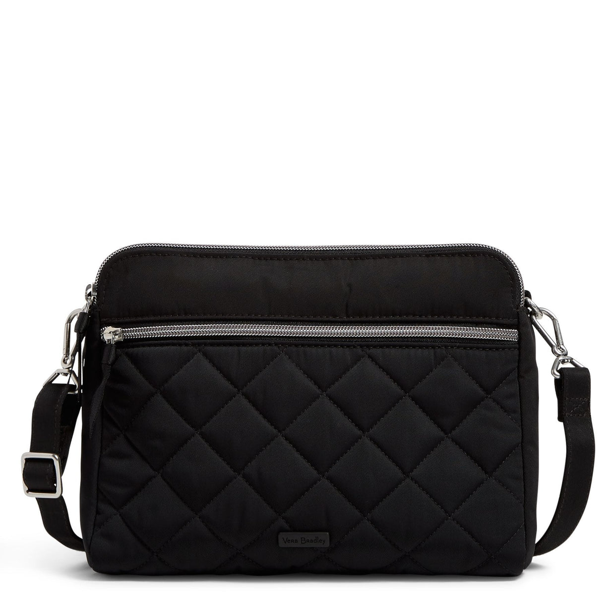 black triple compartment large cross body bag