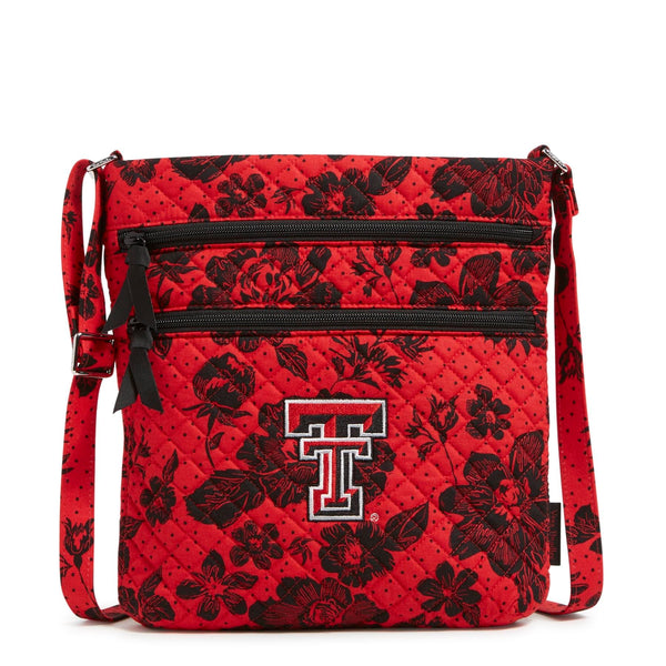 Vera Bradley Collegiate Triple Zip Hipster Crossbody Bag Women in Red/Black Rain Garden with Texas Tech University Logo