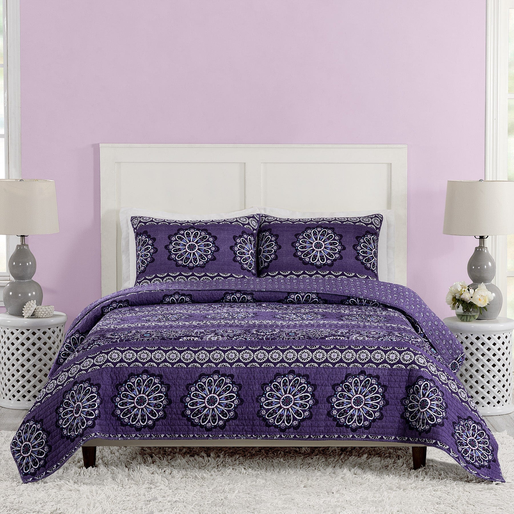  Tranquil Medallion Purple Quilt Set 