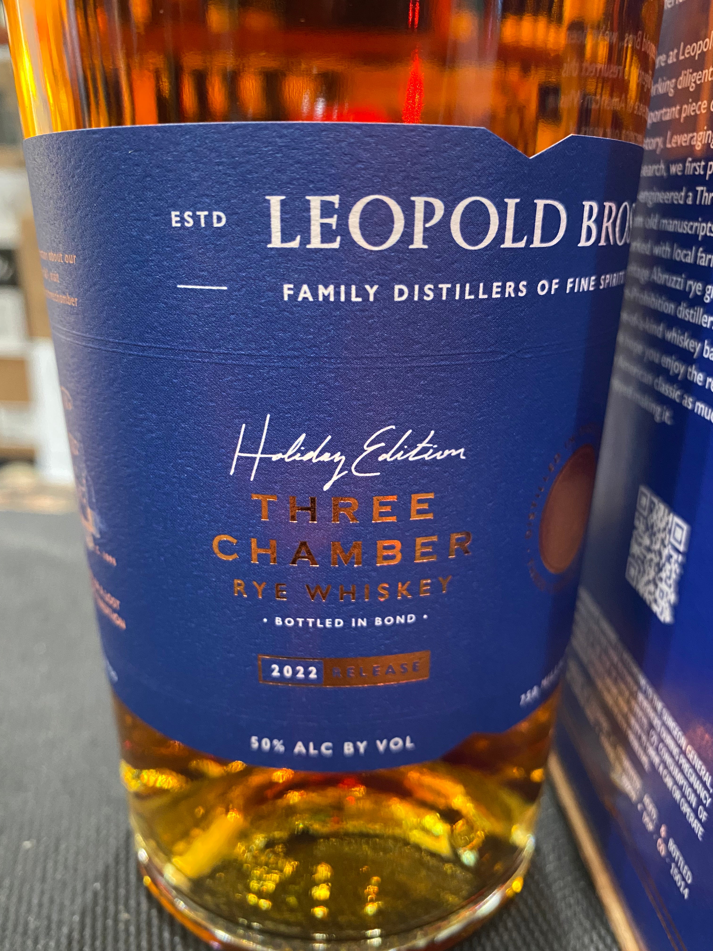 2022 Leopold Bros. Three Chamber Holiday Edition Straight Rye Whiskey 750ml