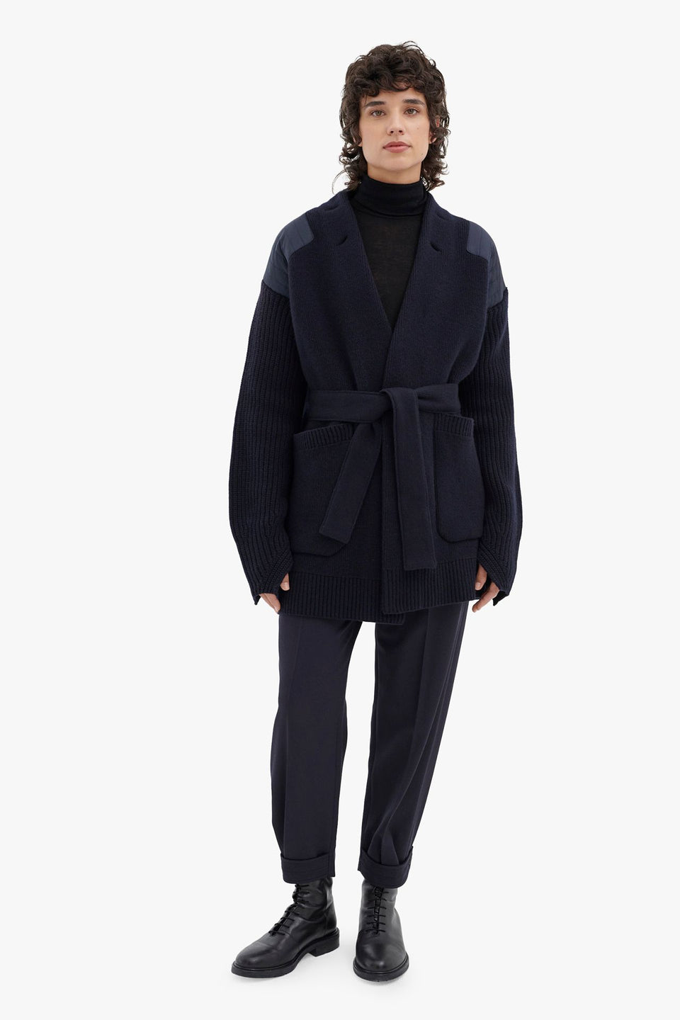 Cashmere Belted Cardigan - Navy (listing page thumbnail)