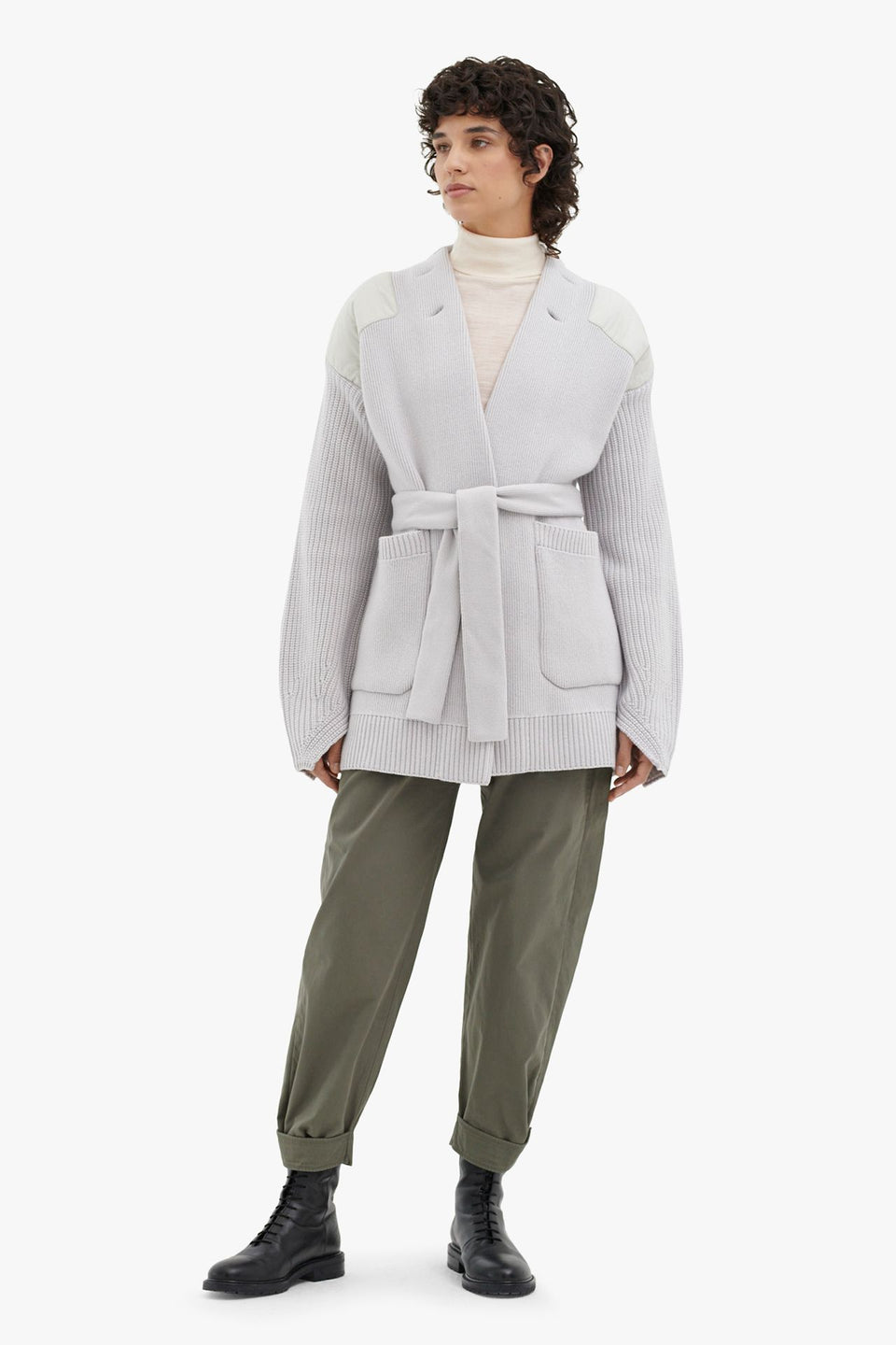 Cashmere Belted Cardigan - White Clay (listing page thumbnail)