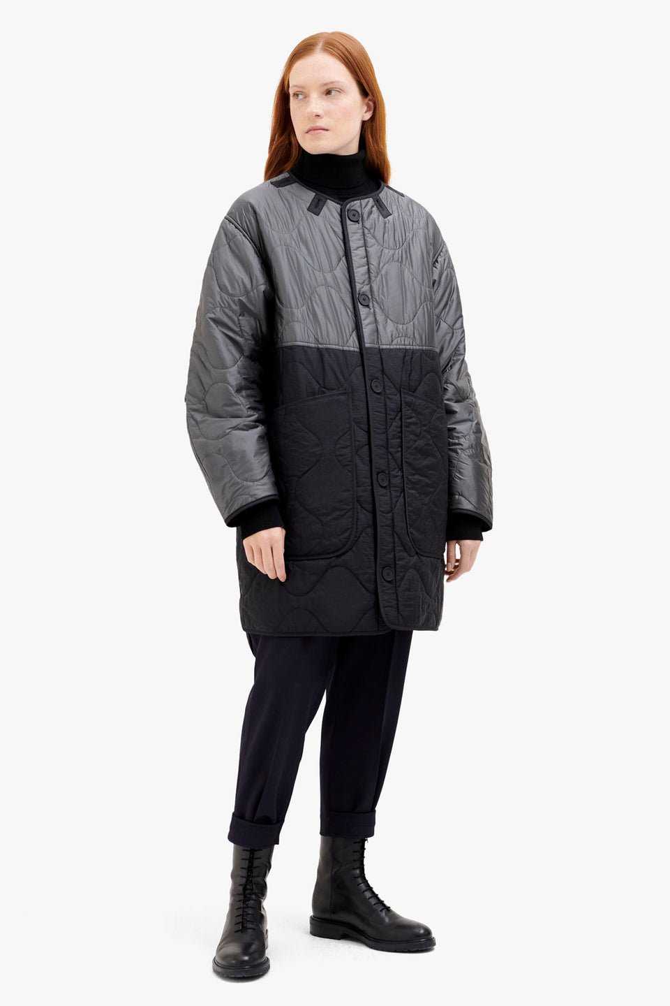 Colourblock Quilt Jacket - Anthracite / Slate (listing page thumbnail)