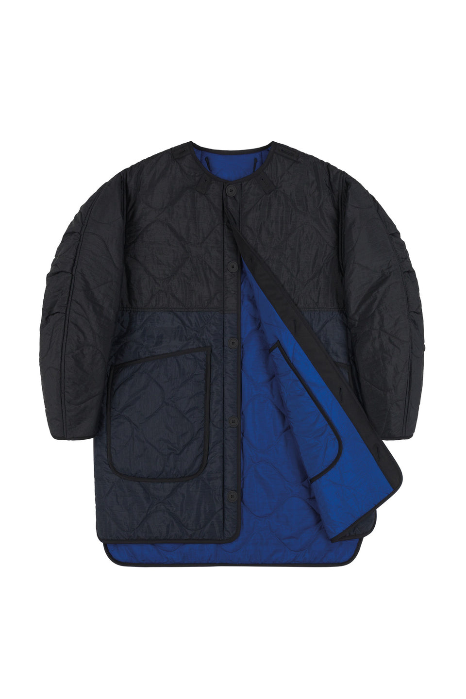 Colourblock Quilt Jacket - Black / Cobalt (listing page thumbnail)