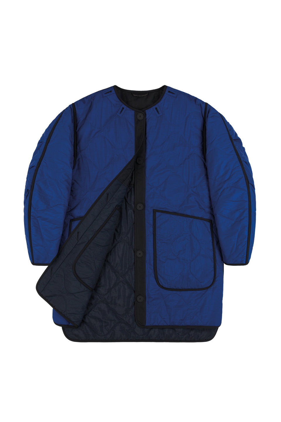 Colourblock Quilt Jacket - Black / Cobalt (listing page thumbnail)