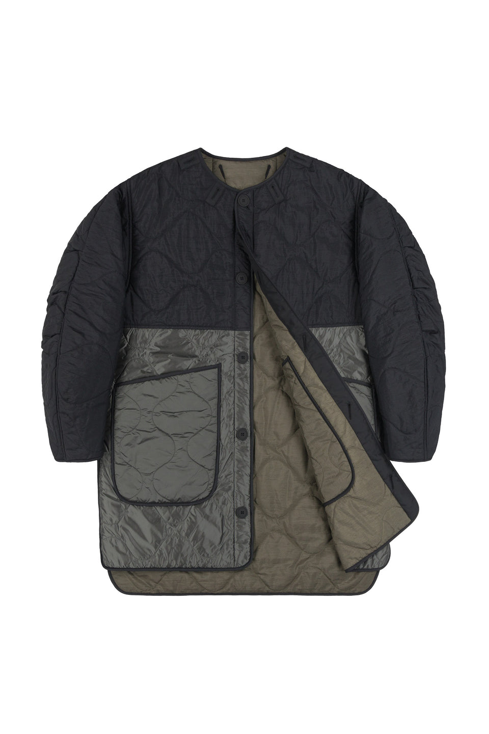 Colourblock Quilt Jacket - Black / Dark Olive (listing page thumbnail)