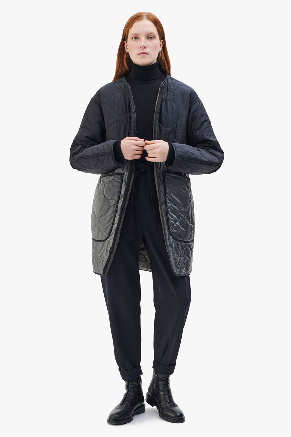 Colourblock Quilt Jacket - Black / Dark Olive (listing page thumbnail)