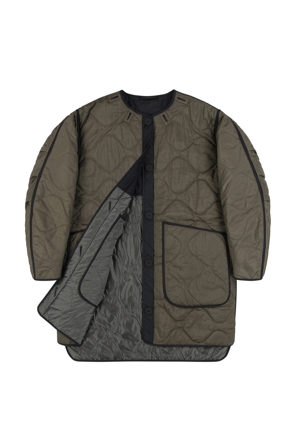 Colourblock Quilt Jacket - Black / Dark Olive (listing page thumbnail)
