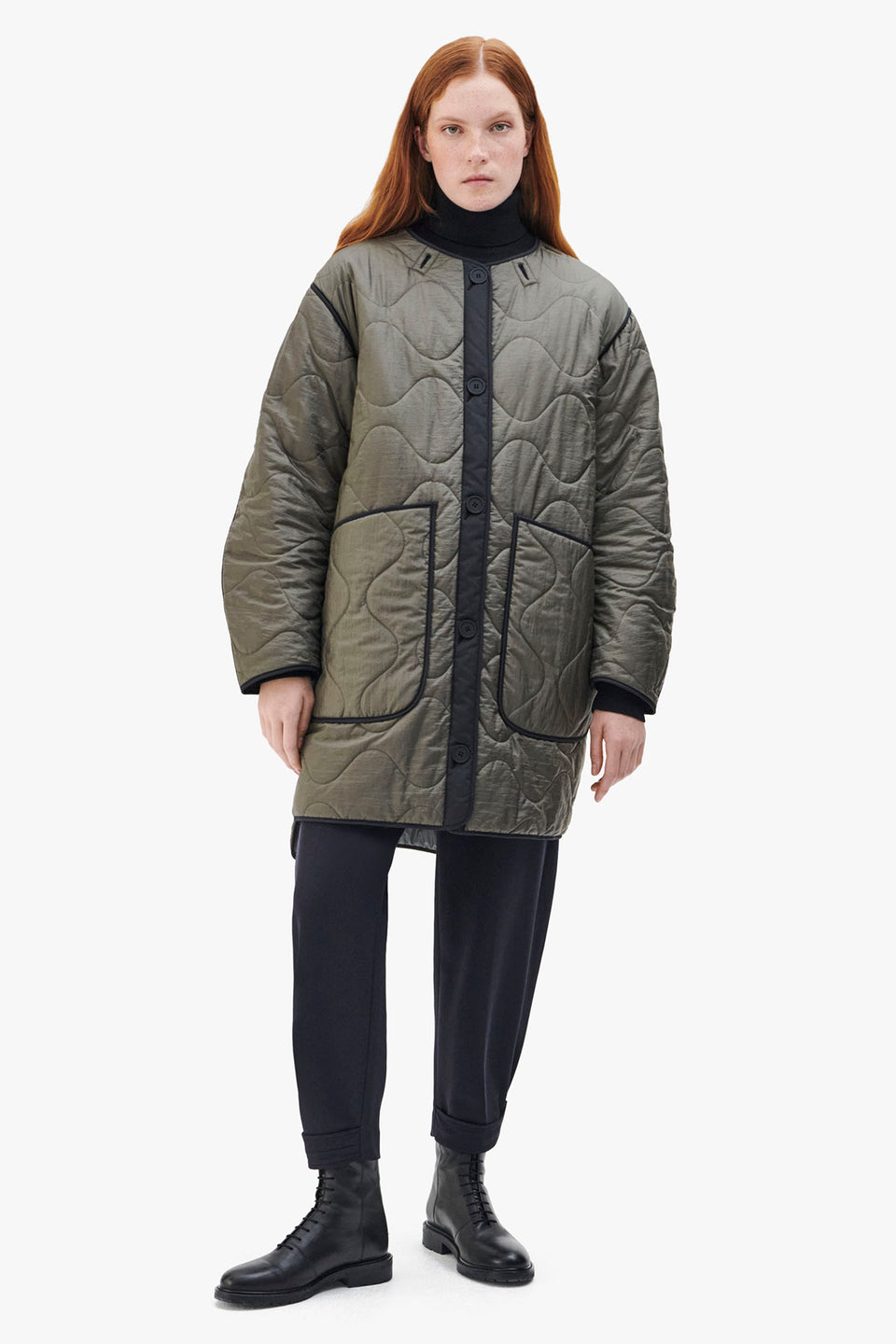 Colourblock Quilt Jacket - Black / Dark Olive (listing page thumbnail)