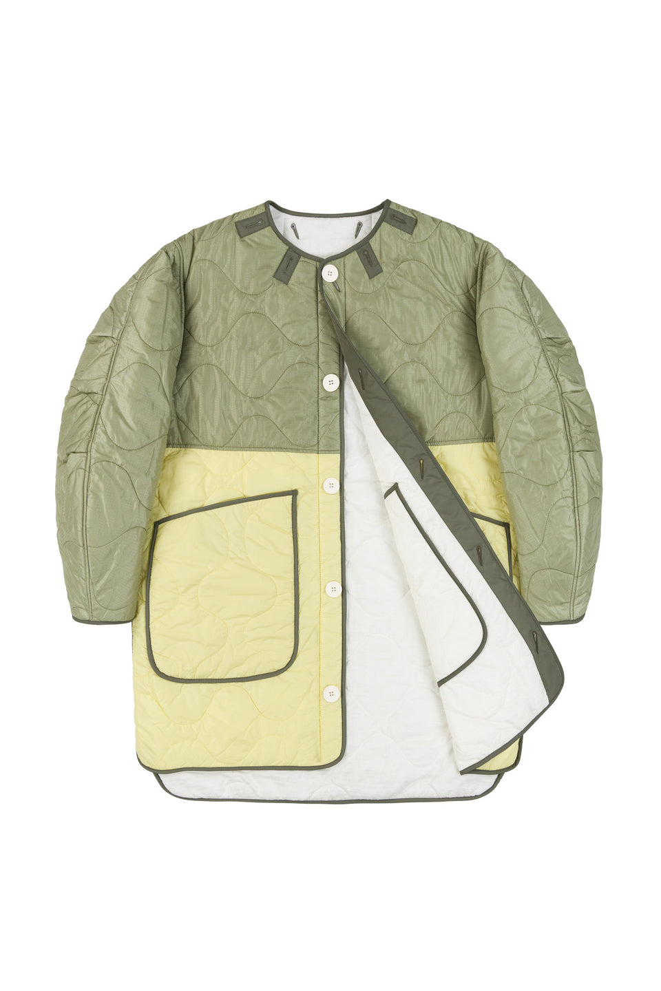 Colourblock Quilt Jacket - Pale Sage / White (listing page thumbnail)
