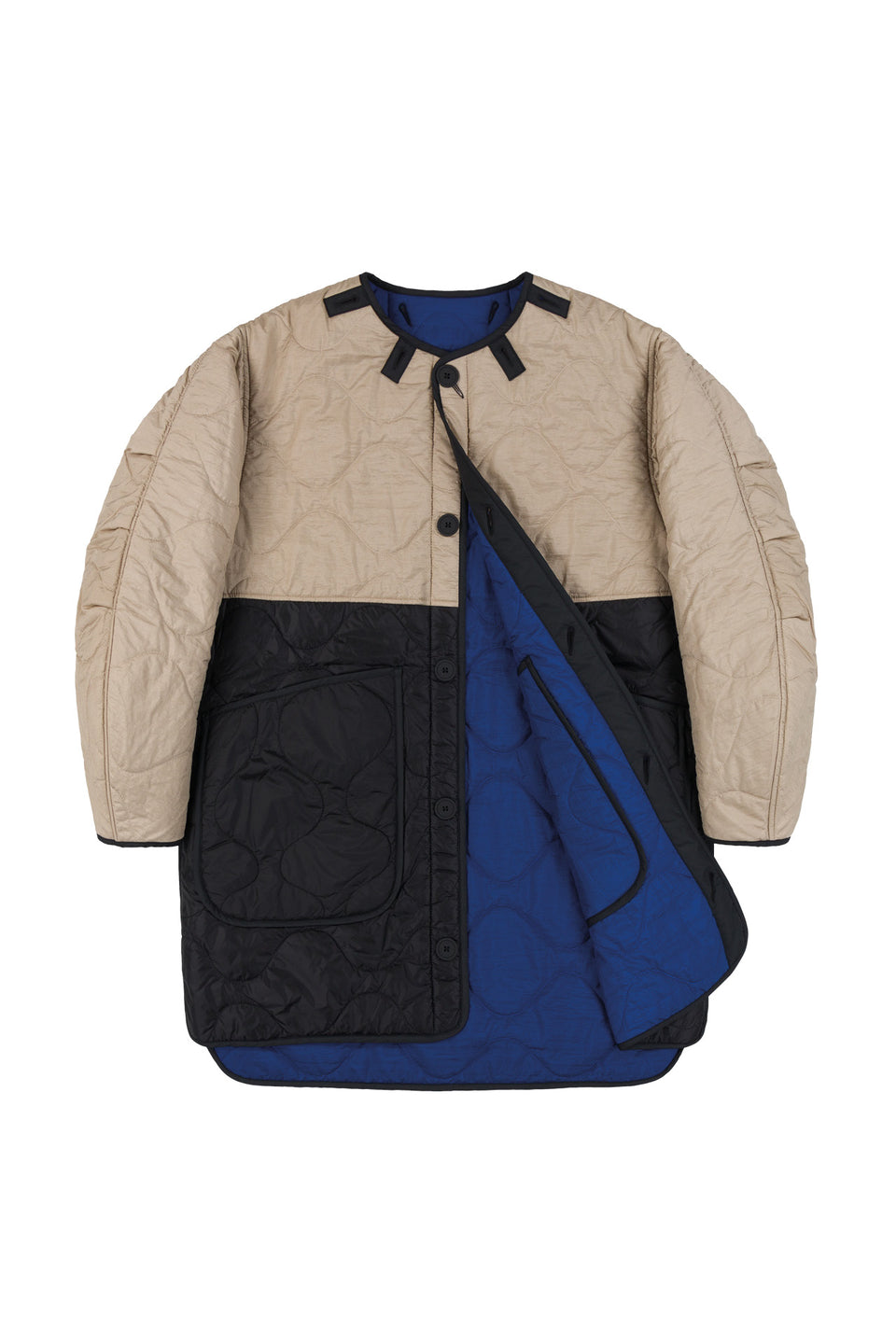 Colourblock Quilt Jacket - Stone / Cobalt (listing page thumbnail)