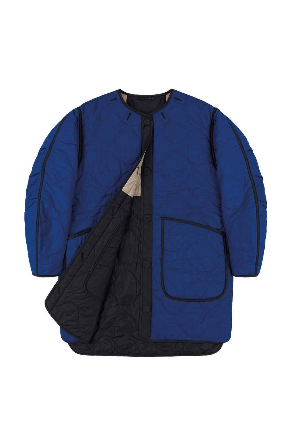 Colourblock Quilt Jacket - Stone / Cobalt (listing page thumbnail)
