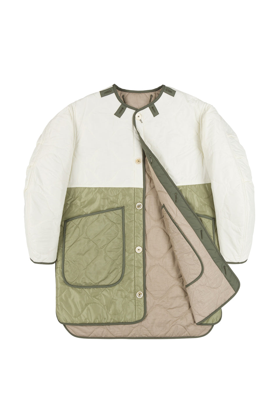 Colourblock Quilt Jacket - White / Stone (listing page thumbnail)