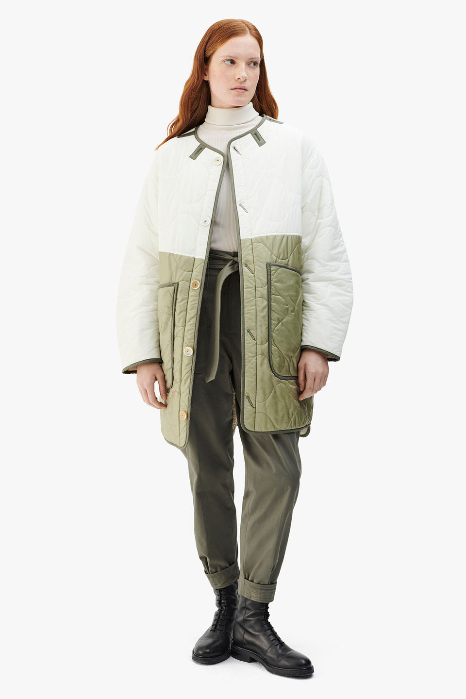 Colourblock Quilt Jacket - White / Stone (listing page thumbnail)