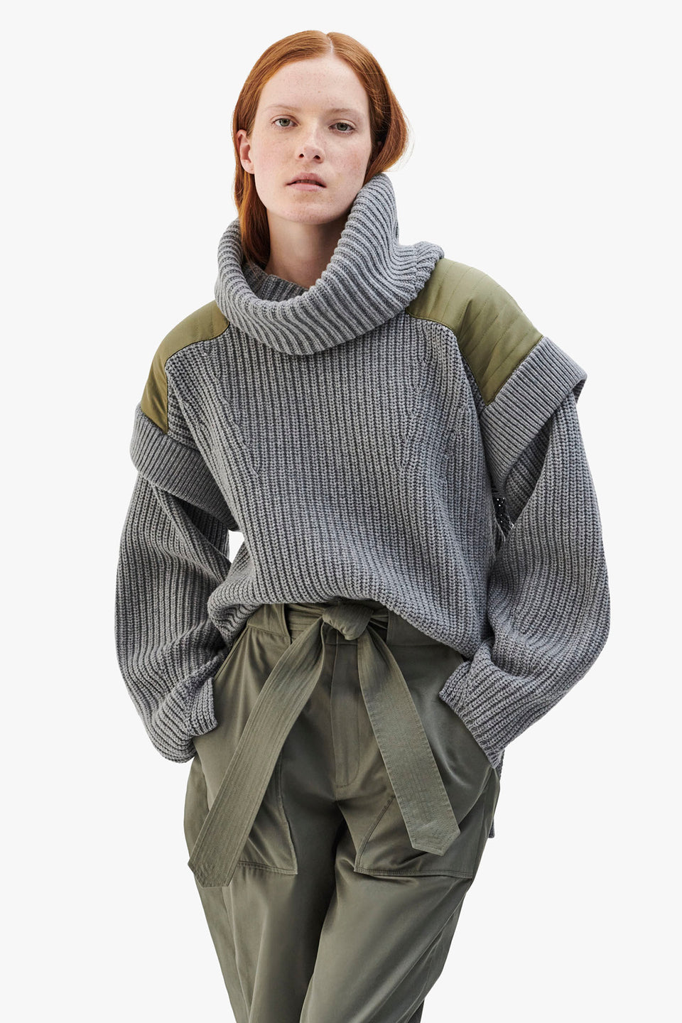 Convertible Rib Crew Jumper - Heather Grey (listing page thumbnail)