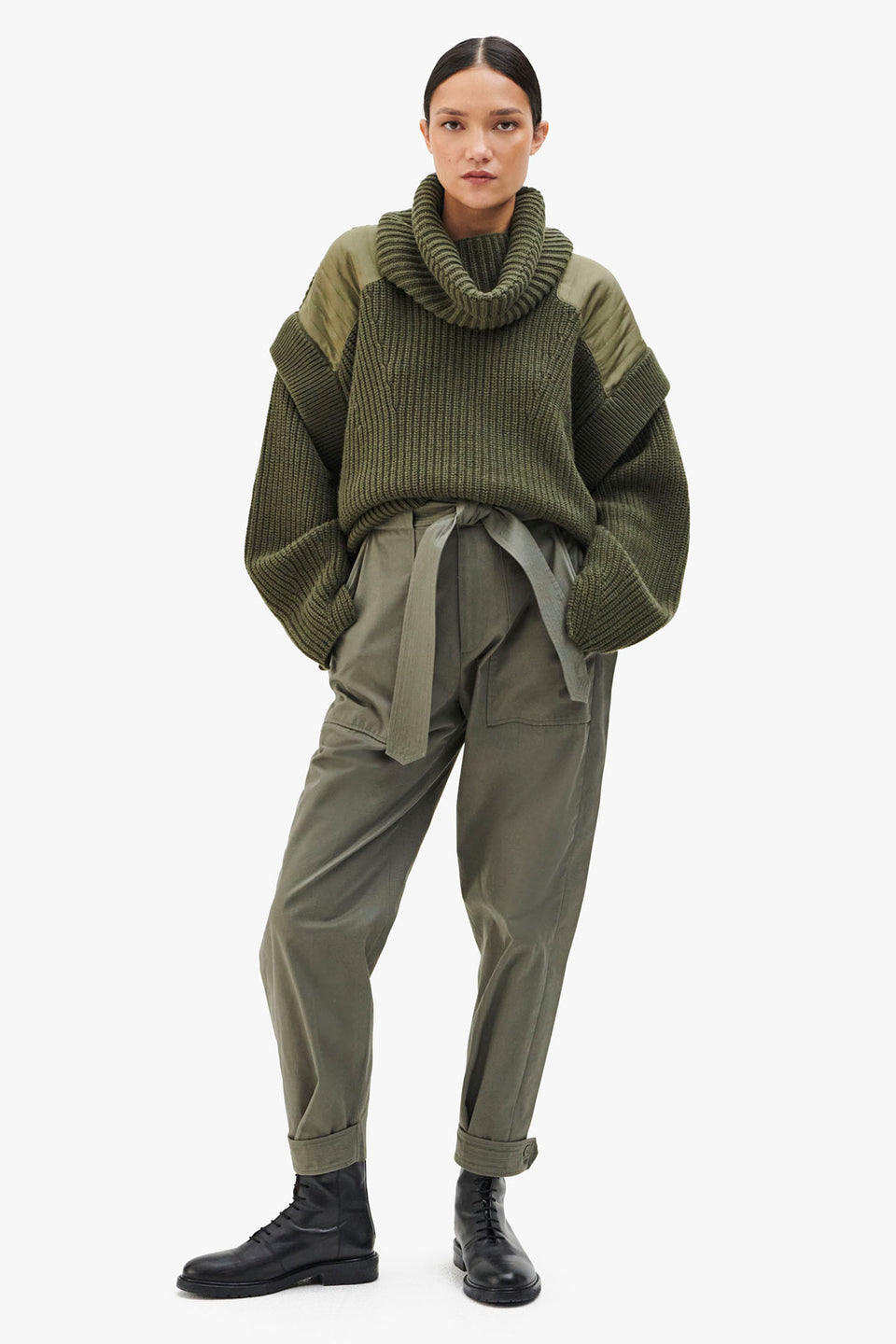 Convertible Rib Crew Jumper - Olive Green (listing page thumbnail)