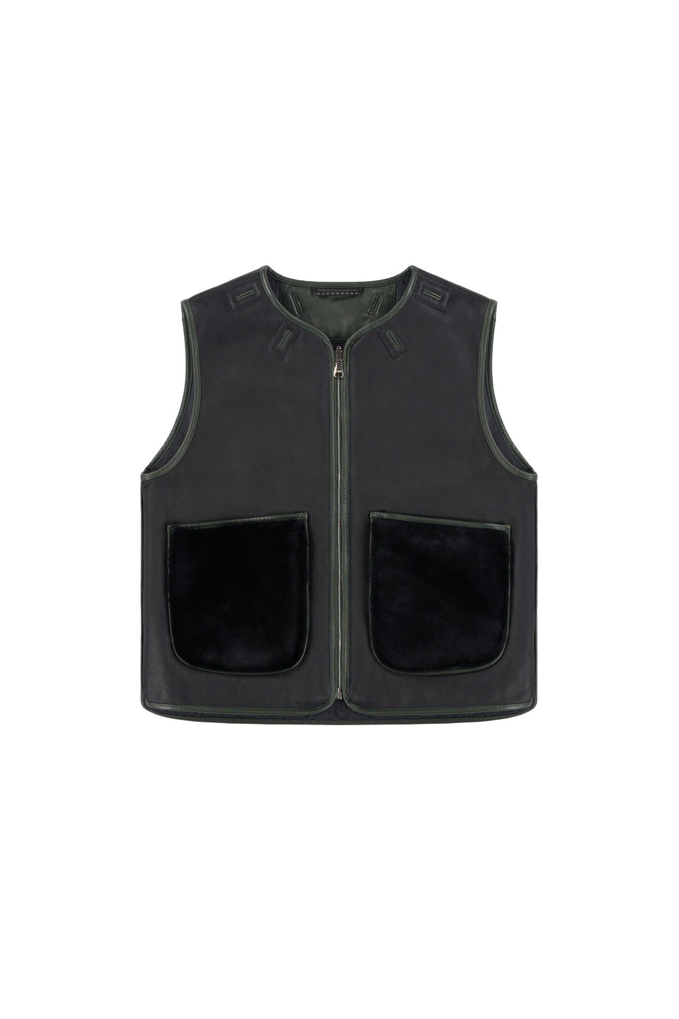 Cropped Aviator Shearling Vest - Black / Black (listing page thumbnail)