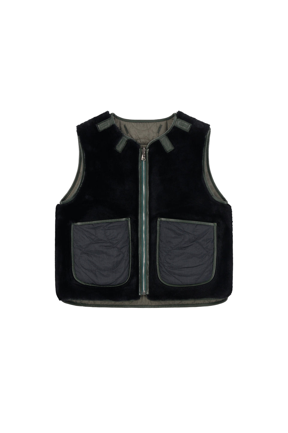 Cropped Aviator Shearling Vest - Black / Black (listing page thumbnail)