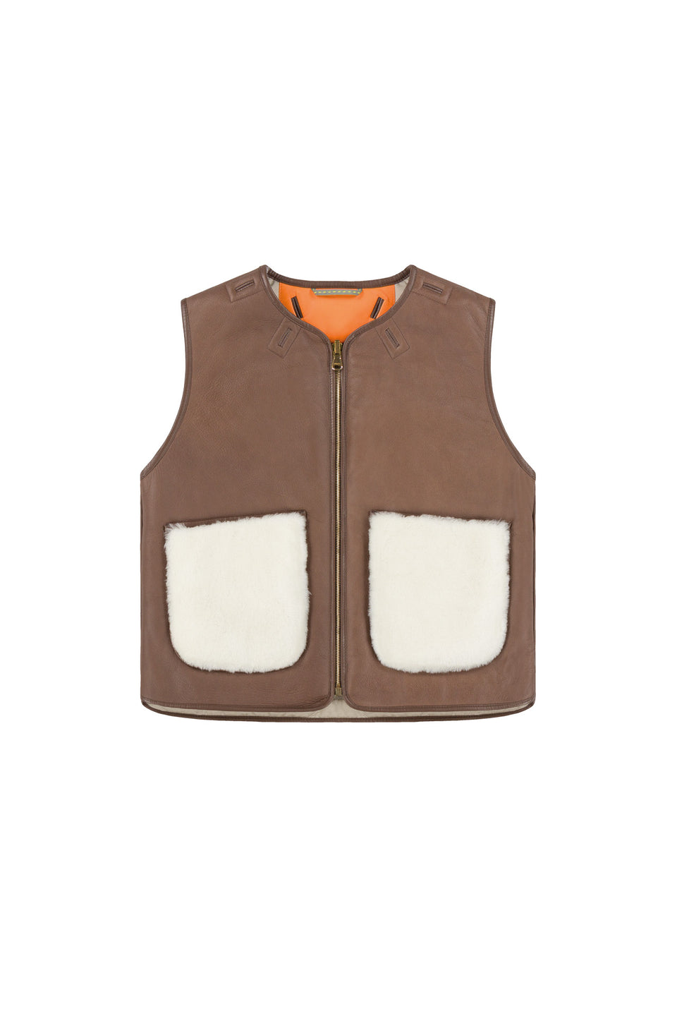 Cropped Aviator Shearling Vest - Chocolate / Natural (listing page thumbnail)