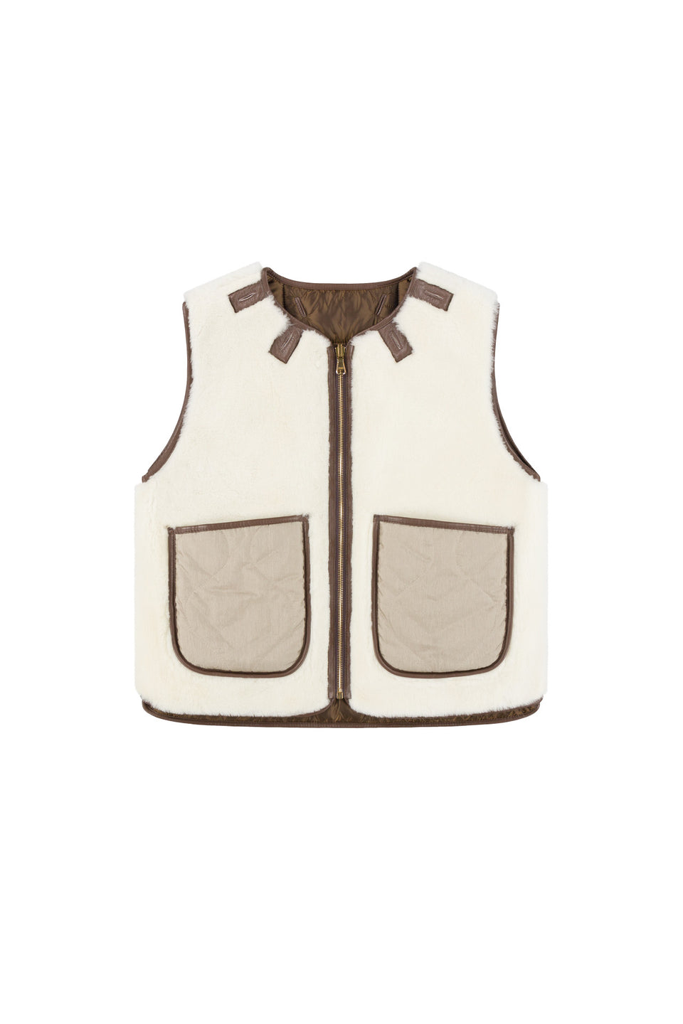 Cropped Aviator Shearling Vest - Chocolate / Natural (listing page thumbnail)