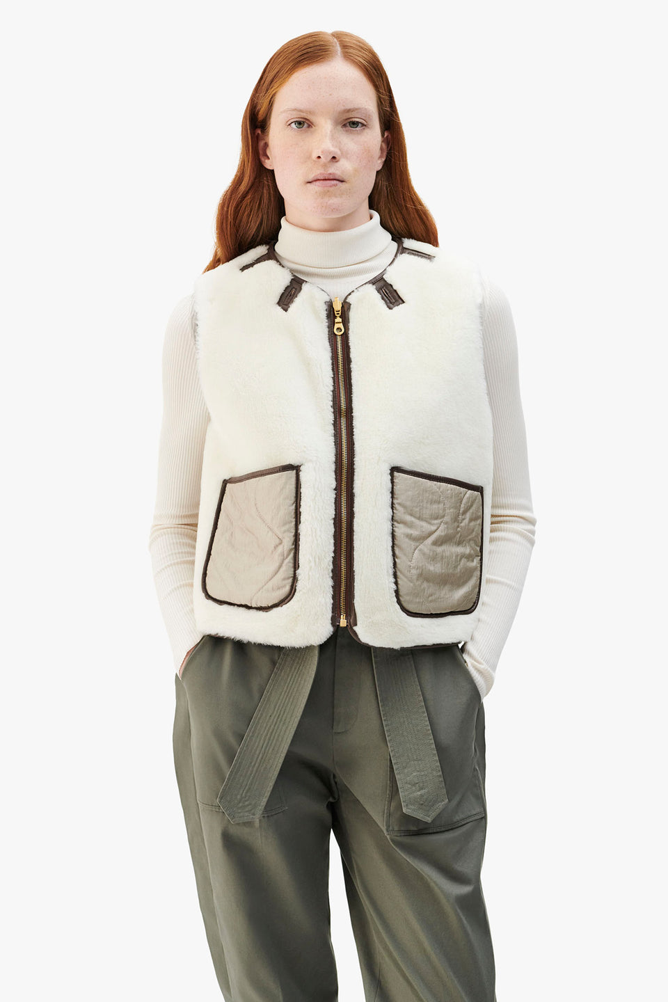 Cropped Aviator Shearling Vest - Chocolate / Natural (listing page thumbnail)