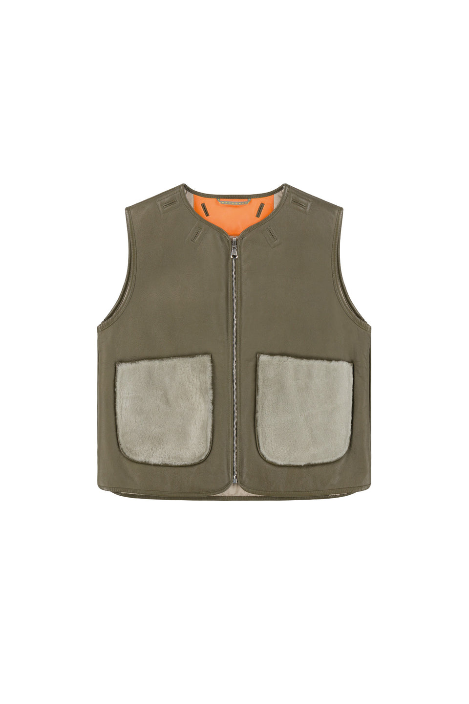 Cropped Aviator Shearling Vest - Dark Olive / Pale Jade (listing page thumbnail)