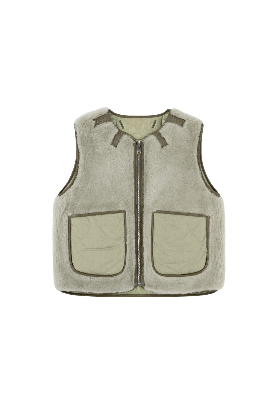 Cropped Aviator Shearling Vest - Dark Olive / Pale Jade (listing page thumbnail)