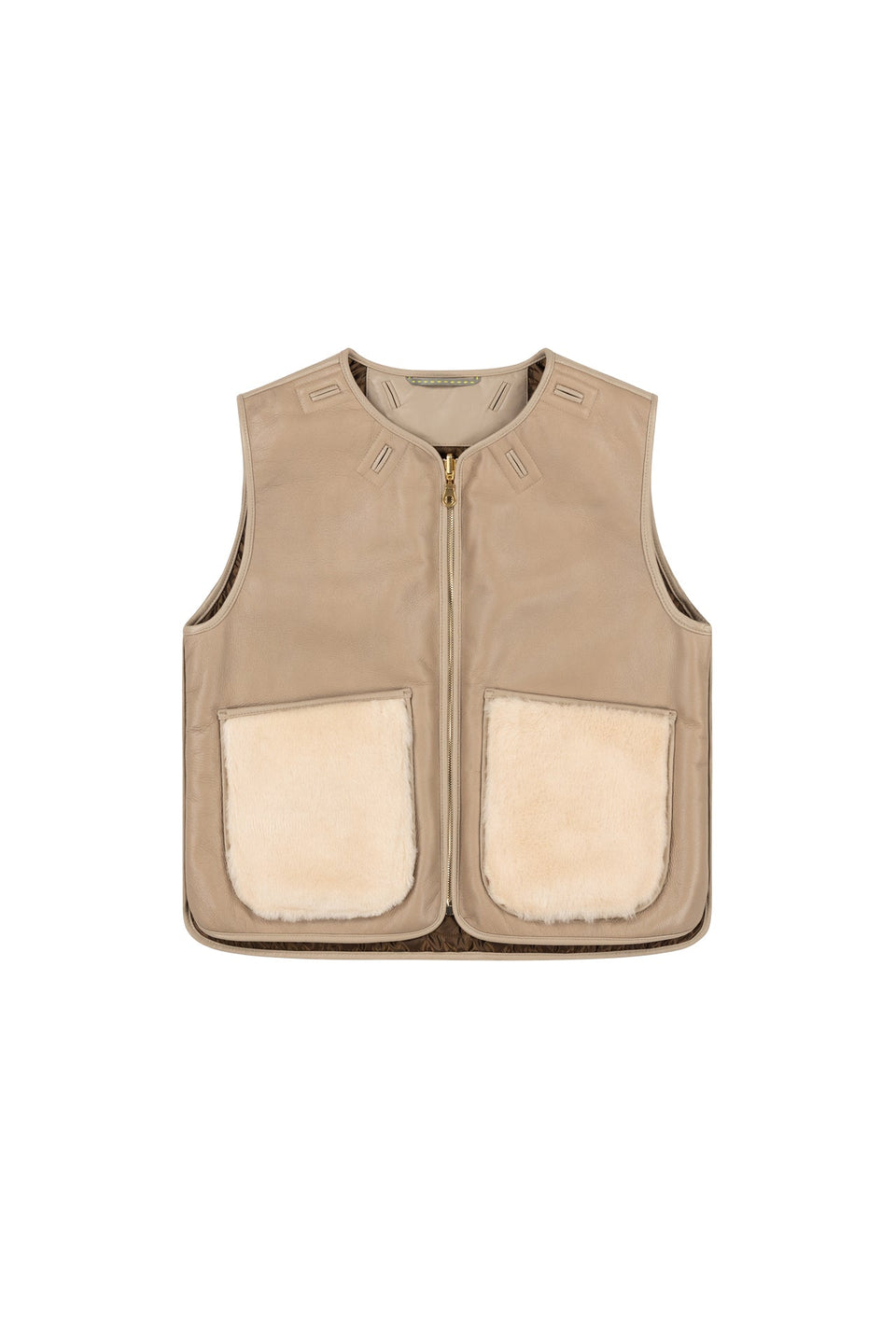 Cropped Aviator Shearling Vest - Mocha Brown / Blush (listing page thumbnail)