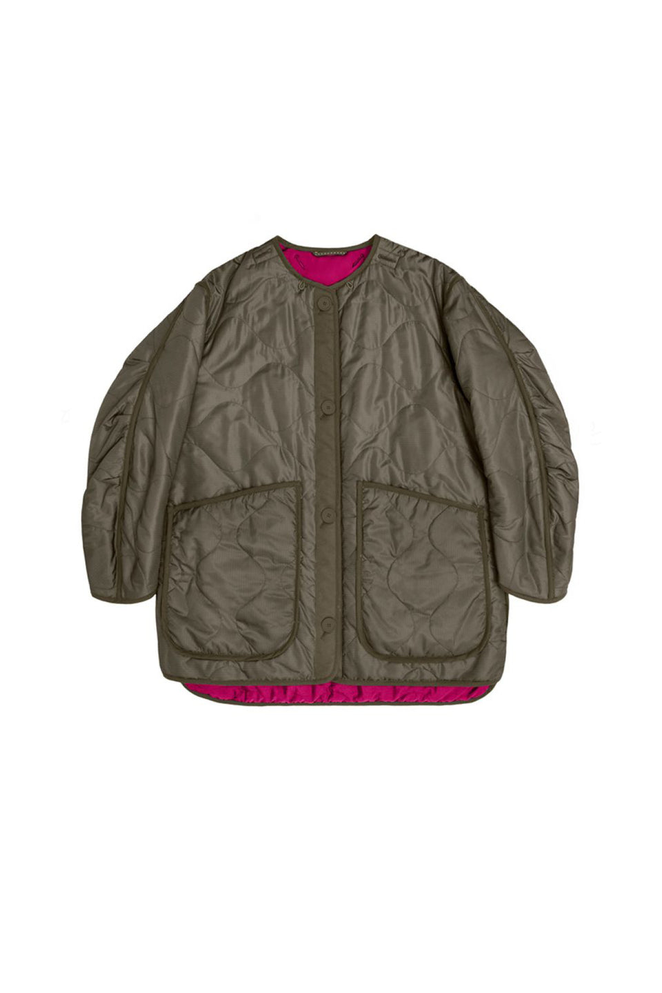 Cropped Quilt Jacket - Dark Olive / Fuchsia (listing page thumbnail)