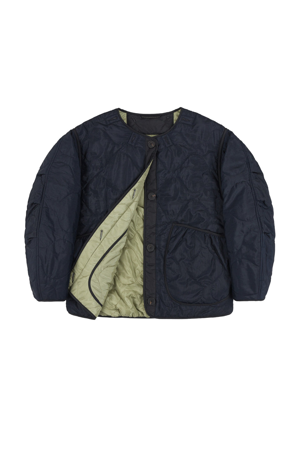 Cropped Quilt Jacket - Navy / Pale Sage (listing page thumbnail)