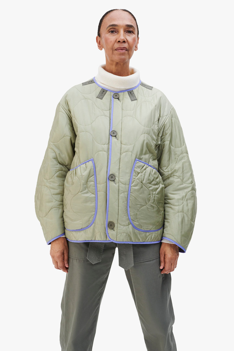 Cropped Quilt Jacket - Olive / Pale Sage (listing page thumbnail)