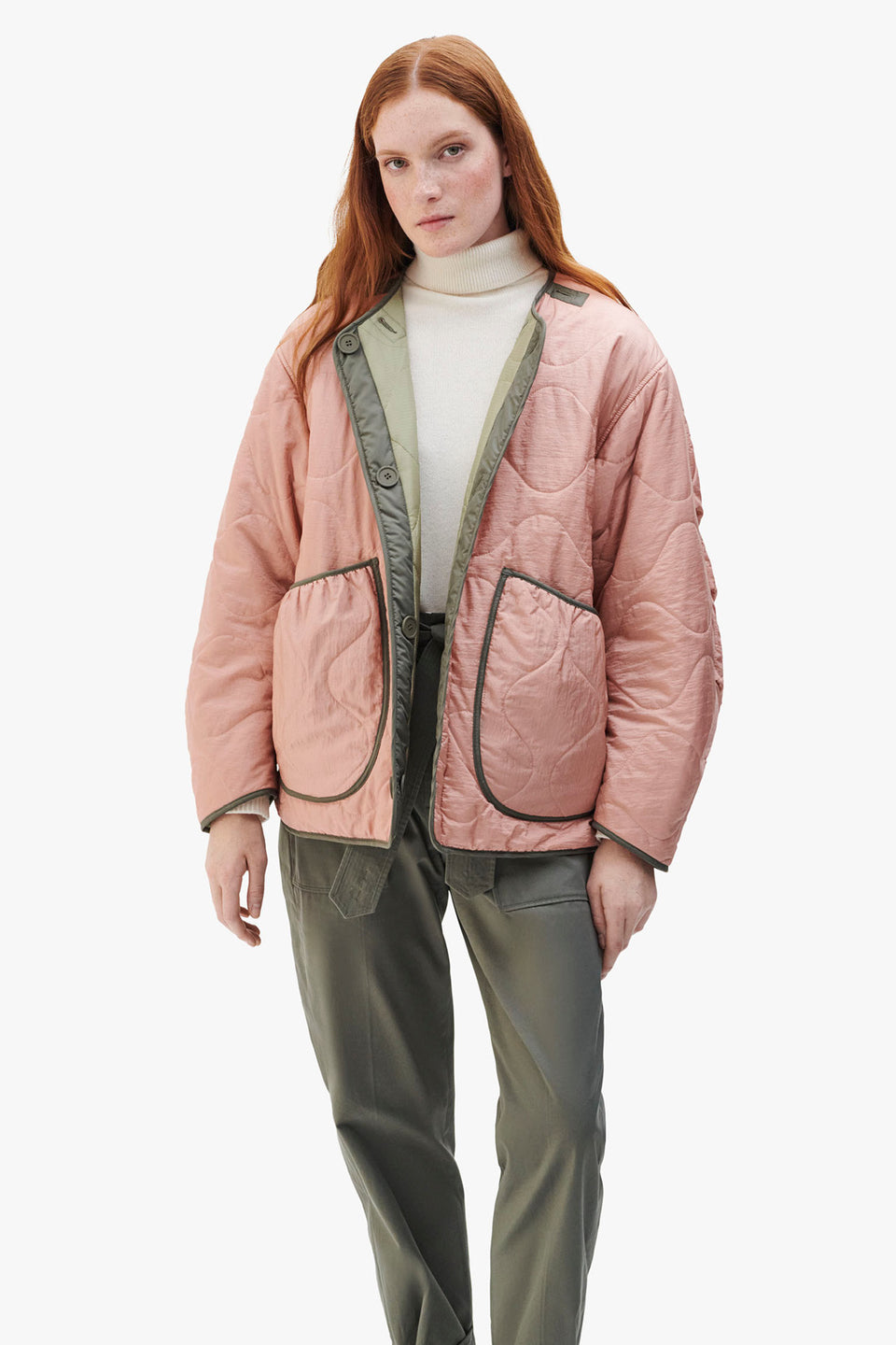 Cropped Quilt Jacket - Pale Pink / Pale Sage (listing page thumbnail)
